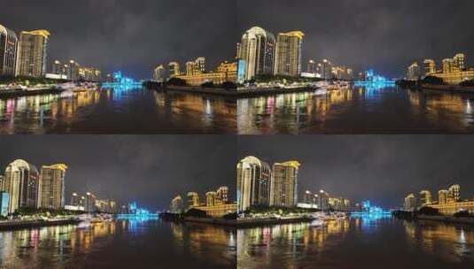 城市河流夜景灯光璀璨的美丽景象高清在线视频素材下载