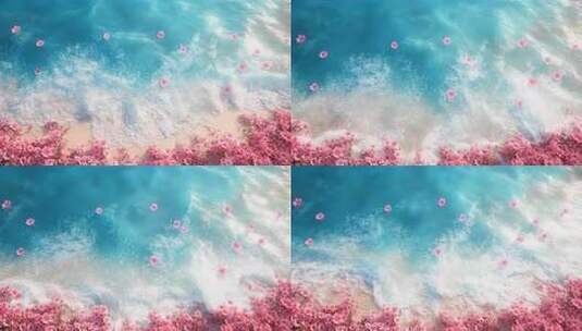 海浪沙滩与飘落的粉色花瓣高清在线视频素材下载
