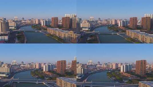 4k实时航拍上海外滩苏州河日出高清在线视频素材下载