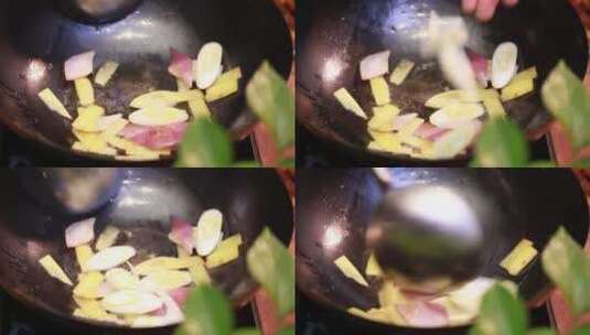 葱姜炝锅熬五香油 (5)高清在线视频素材下载