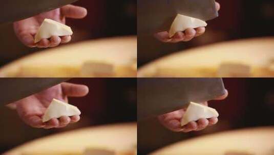 厨师切南豆腐嫩豆腐块 (6)高清在线视频素材下载