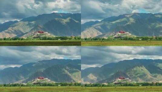 西藏拉萨拉鲁湿地布达拉宫背面夏日白天光影高清在线视频素材下载