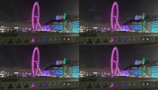 伦敦夜视轮上的灯光高清在线视频素材下载