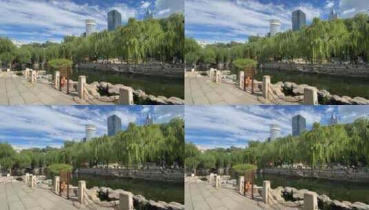 济南护城河岸边延时摄影高清在线视频素材下载