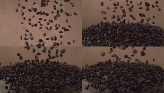洒落咖啡豆慢镜头高清在线视频素材下载