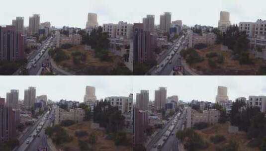 航拍安曼约旦市中心商业区和交通高清在线视频素材下载