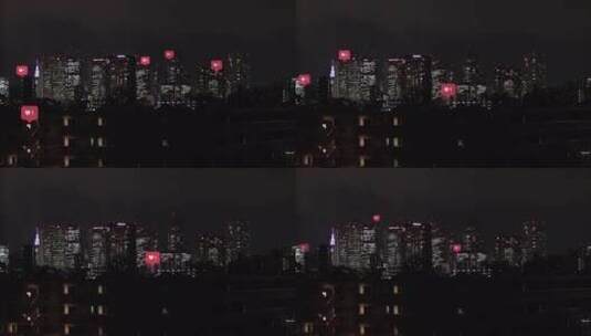 夜晚城市上空有数字动画高清在线视频素材下载
