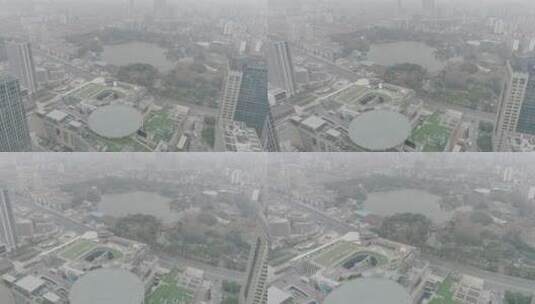 4K上海航拍远处公园湖面高清在线视频素材下载