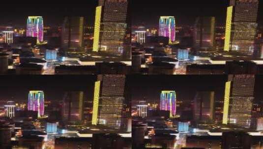 航拍湖南长沙五一广场国金中心夜景高清在线视频素材下载