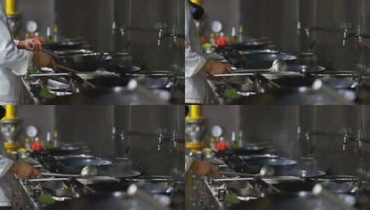 酒店厨房 制作间 下锅  油炸高清在线视频素材下载
