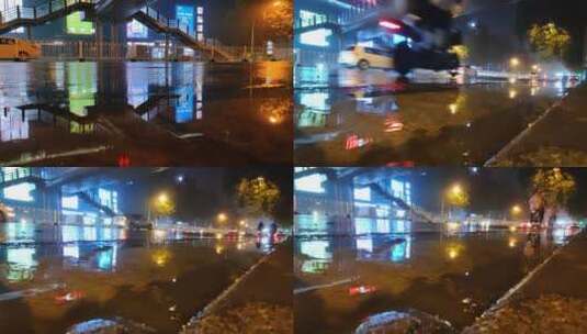 无滤镜素材：雨夜的城市道路交通和车流高清在线视频素材下载