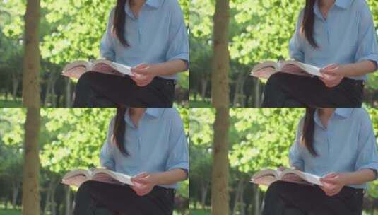 中国女性女人户外公园读书学习知识高清在线视频素材下载