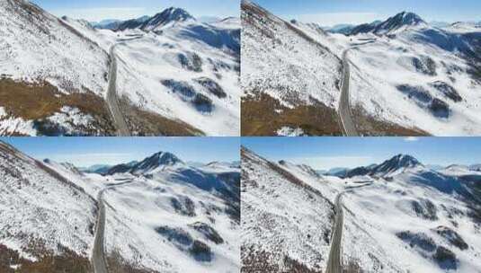 航拍夹金山盘山公路白雪覆盖高清在线视频素材下载