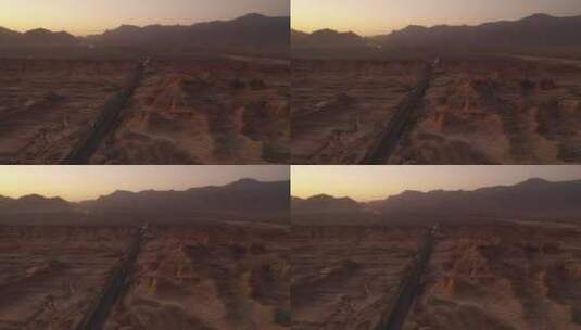 航拍高清沙漠中间笔直的公路高清在线视频素材下载