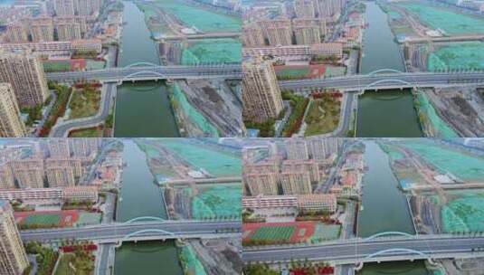航拍江苏盐城新都路桥梁现代城市风景高清在线视频素材下载