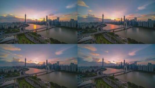 广州塔现代城市通透夜景日转夜延时高清在线视频素材下载