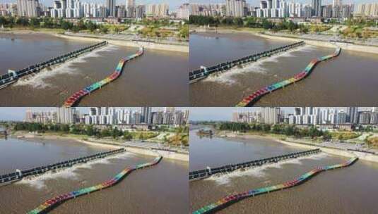 陕西汉中汉江湿地公园汉江彩虹九曲桥右环绕高清在线视频素材下载