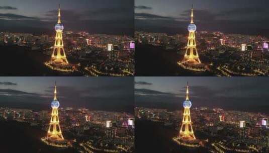 青海西宁浦宁之珠电视塔夜景城市风光高清在线视频素材下载