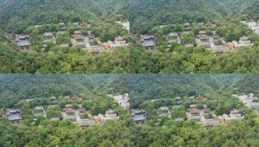 台州天台国清寺景区建筑风光 鸟瞰航拍高清在线视频素材下载