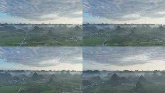 广西丘陵清晨晨雾航拍高清在线视频素材下载
