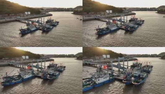 舟山群岛 渔船归港4K航拍高清在线视频素材下载