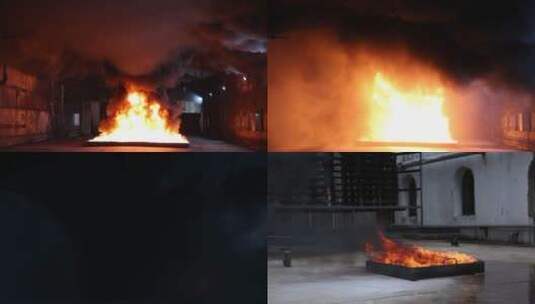 火灾工厂着火灭火干粉灭火器消防喷淋高清在线视频素材下载