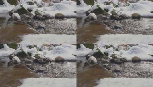 美丽的冬天雪景特写 高山森林小河树木高清在线视频素材下载