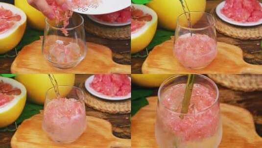 柚子气泡水饮料制作过程高清在线视频素材下载