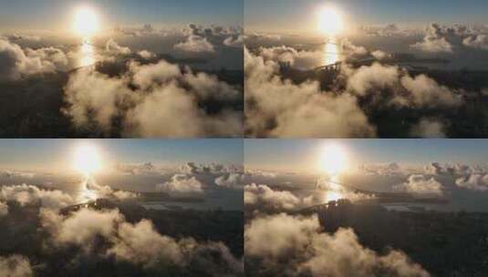 航拍港珠澳大桥云海日出高清在线视频素材下载