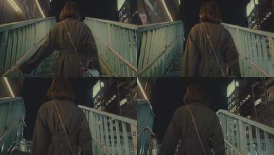 女孩走上天桥背影高清在线视频素材下载
