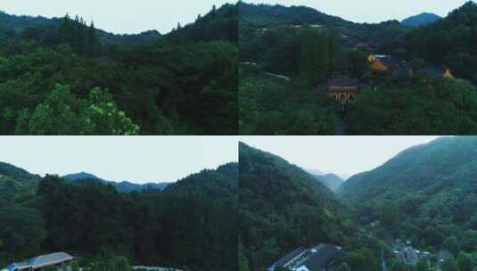 4K航拍杭州上天竺法喜禅寺早晨风景视频合集高清在线视频素材下载