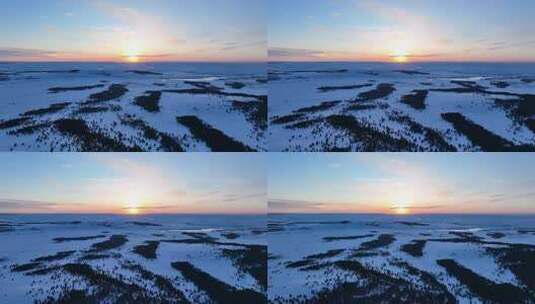 航拍呼伦贝尔林海雪原暮色高清在线视频素材下载