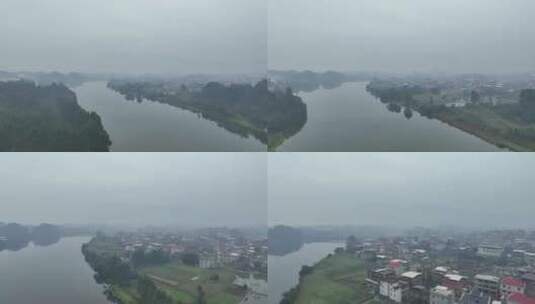 生态河流雨天雨后美景生态乡村河道江南烟雨高清在线视频素材下载