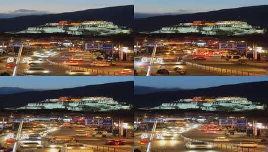 西藏拉萨网红天桥拍摄布达拉宫城市车流延时高清在线视频素材下载