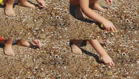 小女孩在海滩上玩沙子高清在线视频素材下载