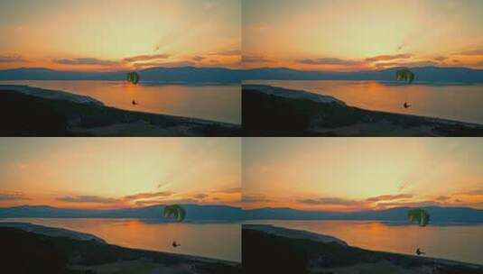 日落电影中的滑翔伞高清在线视频素材下载