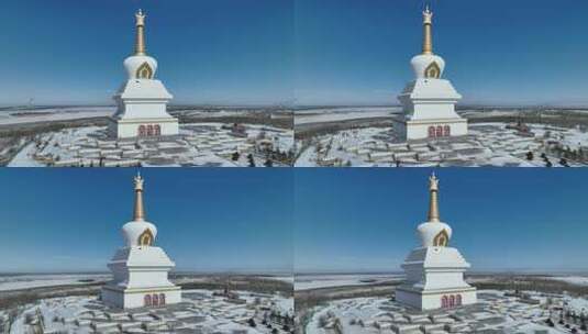 内蒙古海拉尔慈积金刚塔航拍景观高清在线视频素材下载