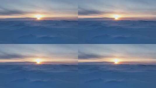 航拍冬日呼伦贝尔冰雪草原暮色高清在线视频素材下载