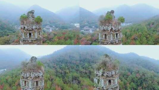 航拍天台山国清寺千年隋塔视频高清在线视频素材下载