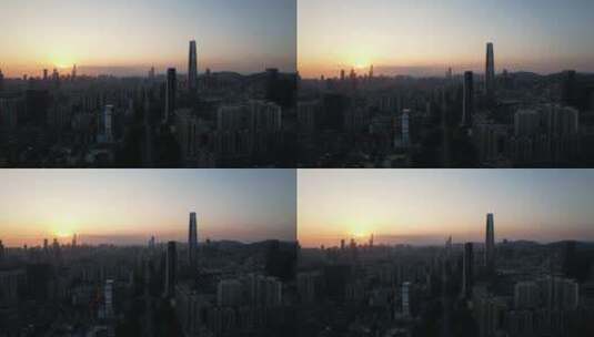 深圳城市风光-罗湖中心区日落航拍高清在线视频素材下载