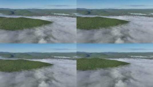 航拍山川绿色林海晨雾高清在线视频素材下载