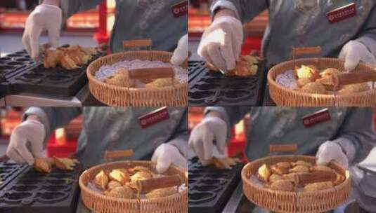 中国传统美食小吃锦鲤烧高清在线视频素材下载