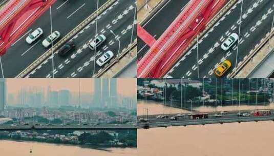广州飞雁式三连跨新光大桥航拍高清4K视频高清在线视频素材下载