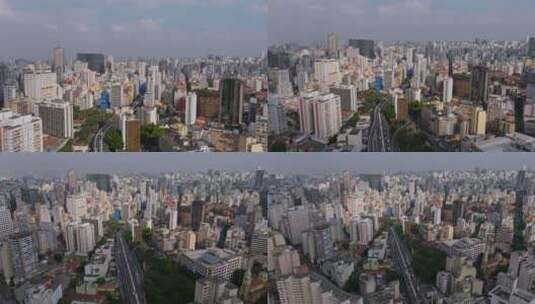 无人机图像，向上，向后，飞越巴西圣保罗的街道高清在线视频素材下载