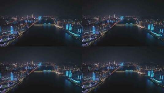 长沙夜景风光航拍湘江两岸滨江建筑灯光风景高清在线视频素材下载
