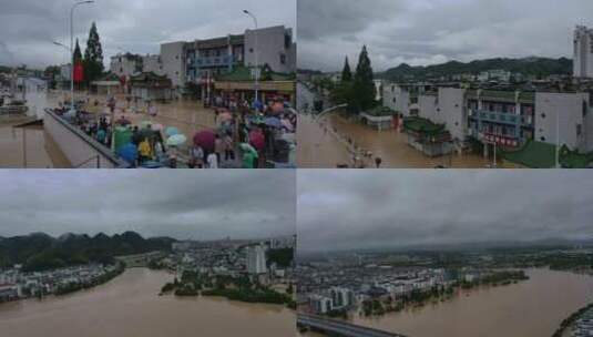 徽州古城歙县洪水实拍高清在线视频素材下载