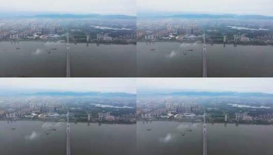 南昌赣江生米大桥清晨云雾缭绕航拍高清在线视频素材下载