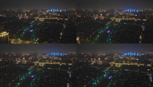 杭州拱墅区大运河武林门夜景航拍高清在线视频素材下载