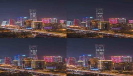 北京国贸CBD节日夜景灯光与车流延时高清在线视频素材下载
