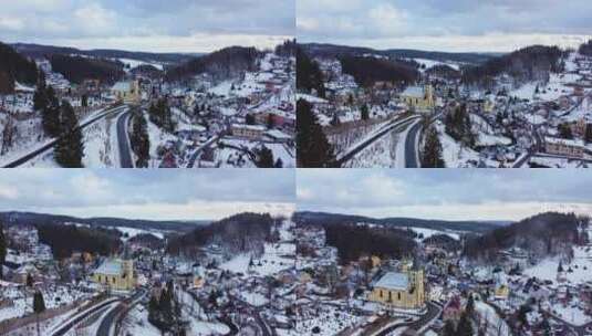 捷克共和国北部Liberec和Jablonec附近的Janov nad Nisou小村庄的无人机视图高清在线视频素材下载